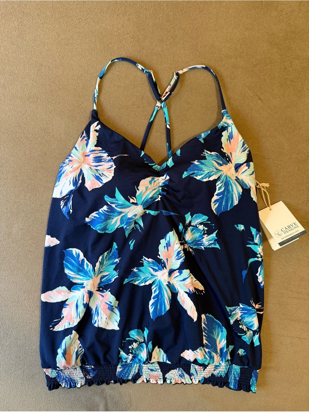 Carve Designs Navy Floral Swim Top Tankini w/ Teal and Peach Accents
Size XL